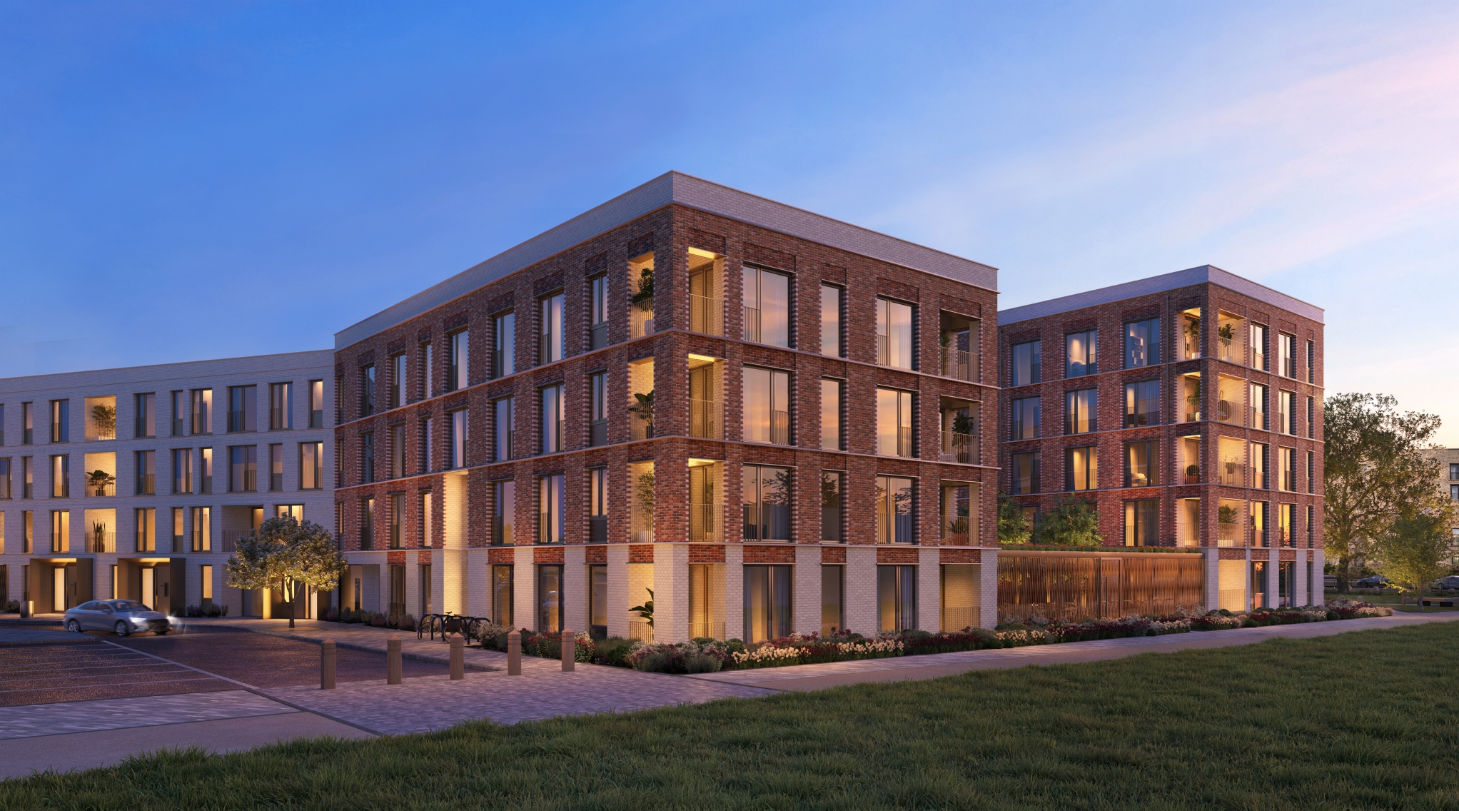 Fusion mansion block at dusk CGI